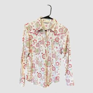 Ariat blouse women S pink floral pearl snap long sleeve western slim cowgirl